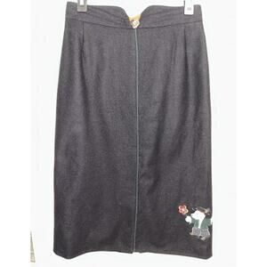 Vintage Alphorn Trachten Skirt Wool Blend Size 40 Black Embroidered Oktoberfest